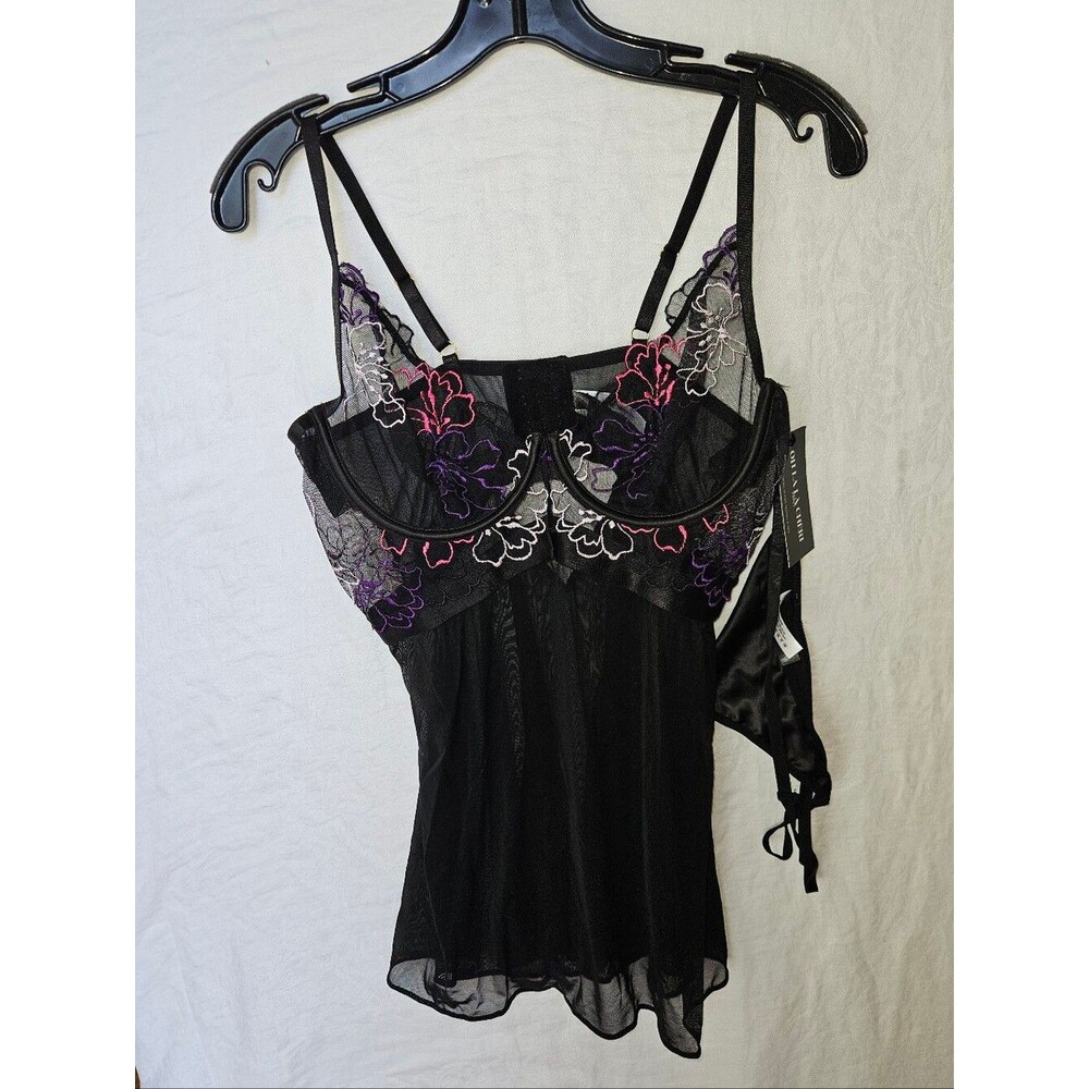 OH LA LA CHÉRI Lingerie Daydream Black Paris Collection Nightgown Large NWT